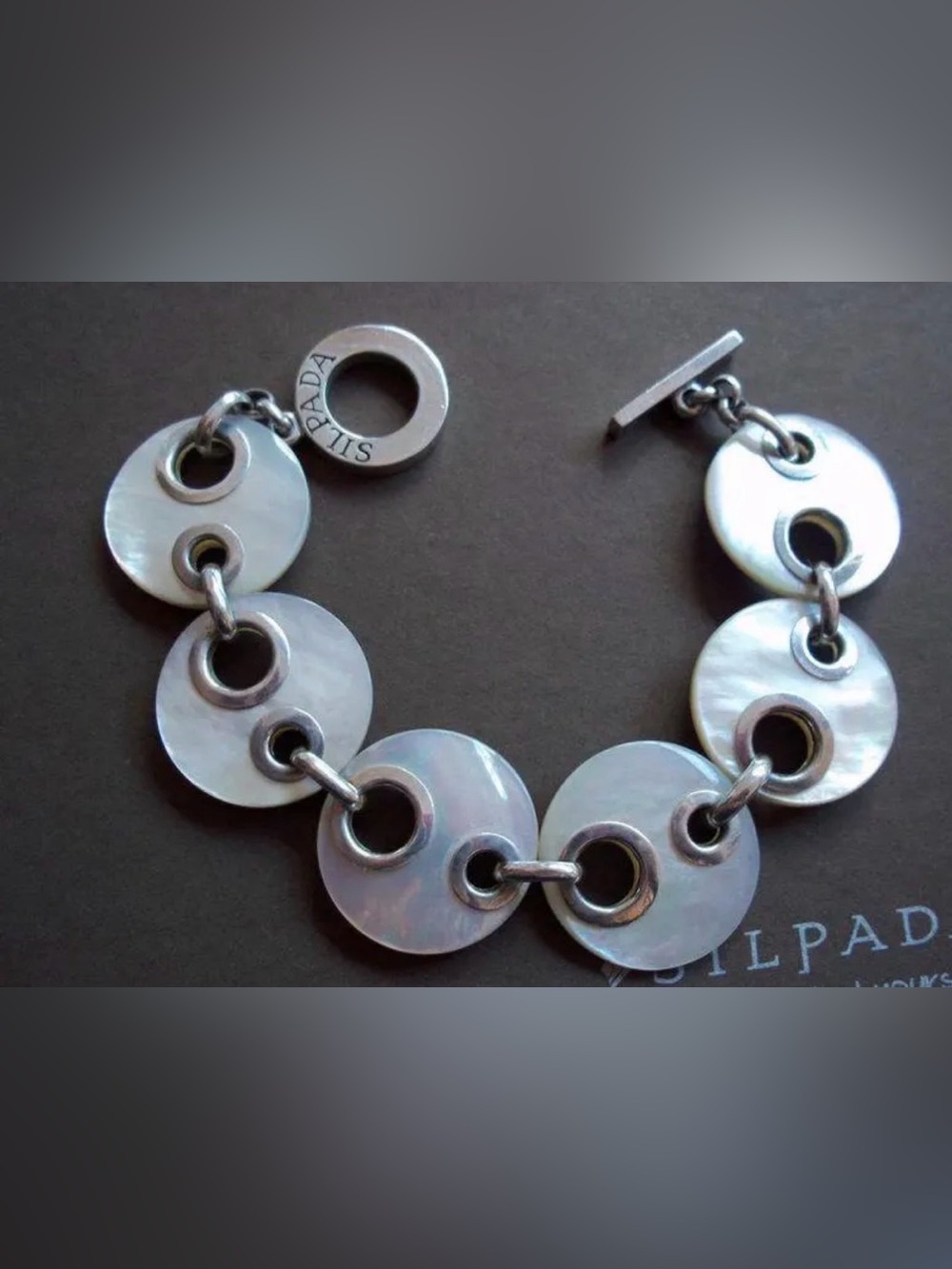Silpada B1694 Retired Sterling Silver Mother of Pearl Bracelet Toggle 7”